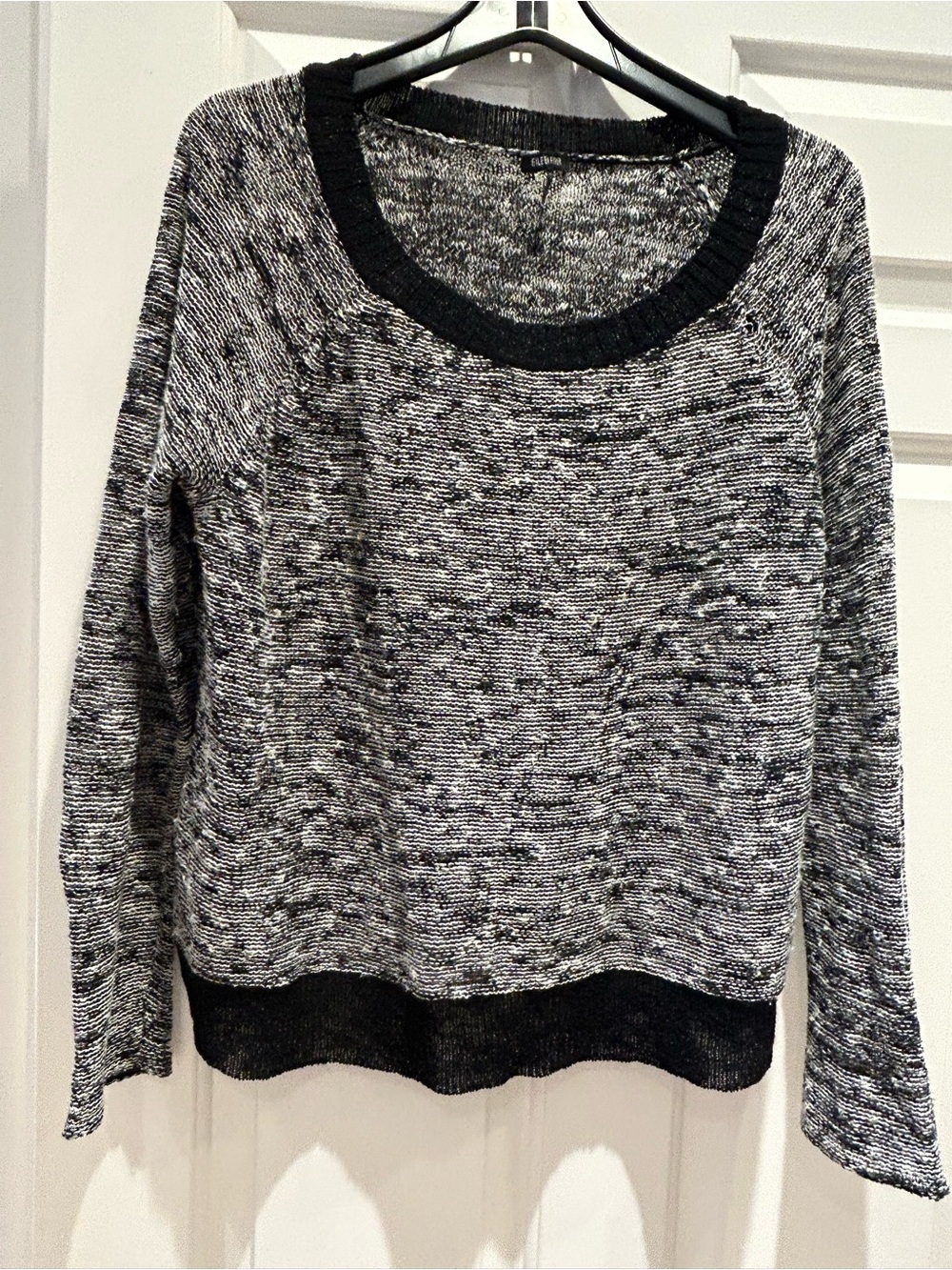 Eileen Fisher Black and White Marled Scoop Neck Sweater